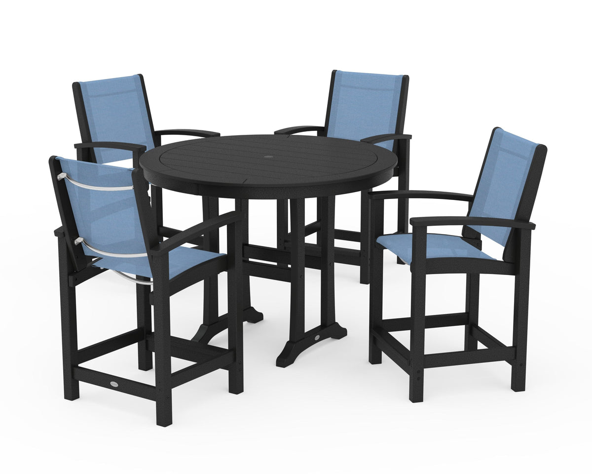 POLYWOOD Coastal 5-Piece Counter Set in Black / Poolside