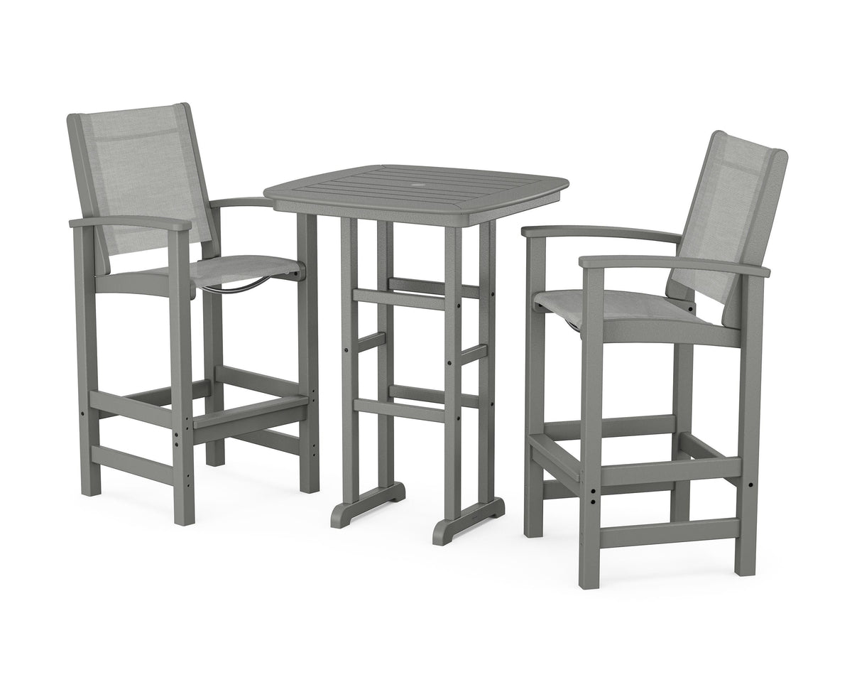 POLYWOOD Coastal 3-Piece Bar Set in Slate Grey / Metallic