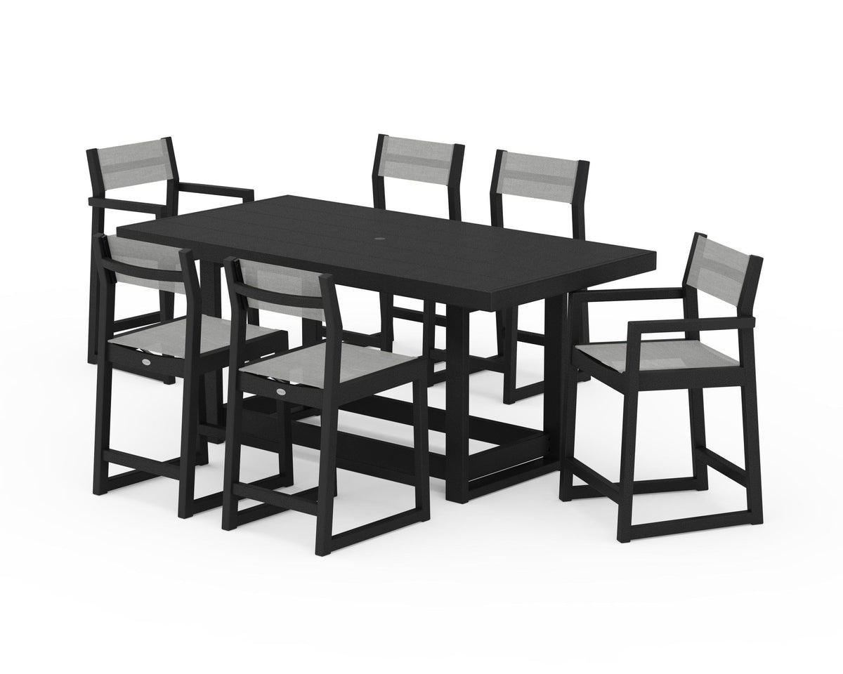 POLYWOOD EDGE Sling 7-Piece Counter Table Set in Black / Metallic