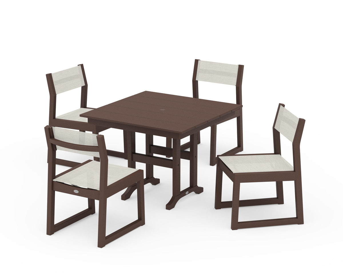 POLYWOOD EDGE Sling Side Chair 5-Piece Farmhouse Dining Set in Mahogany / Parchment