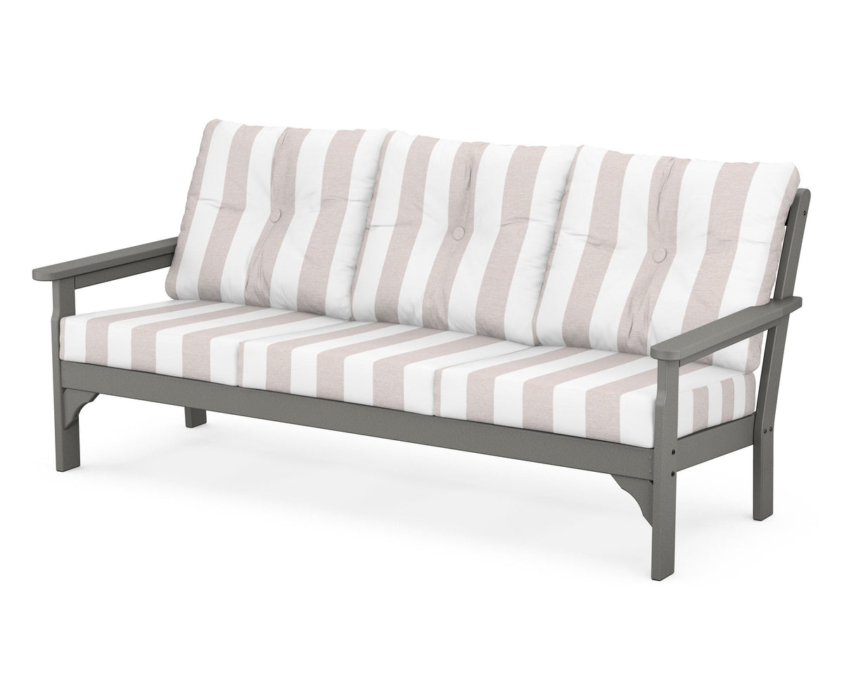 POLYWOOD Vineyard Deep Seating Sofa in Slate Grey / Cabana Stripe Dune Burlap