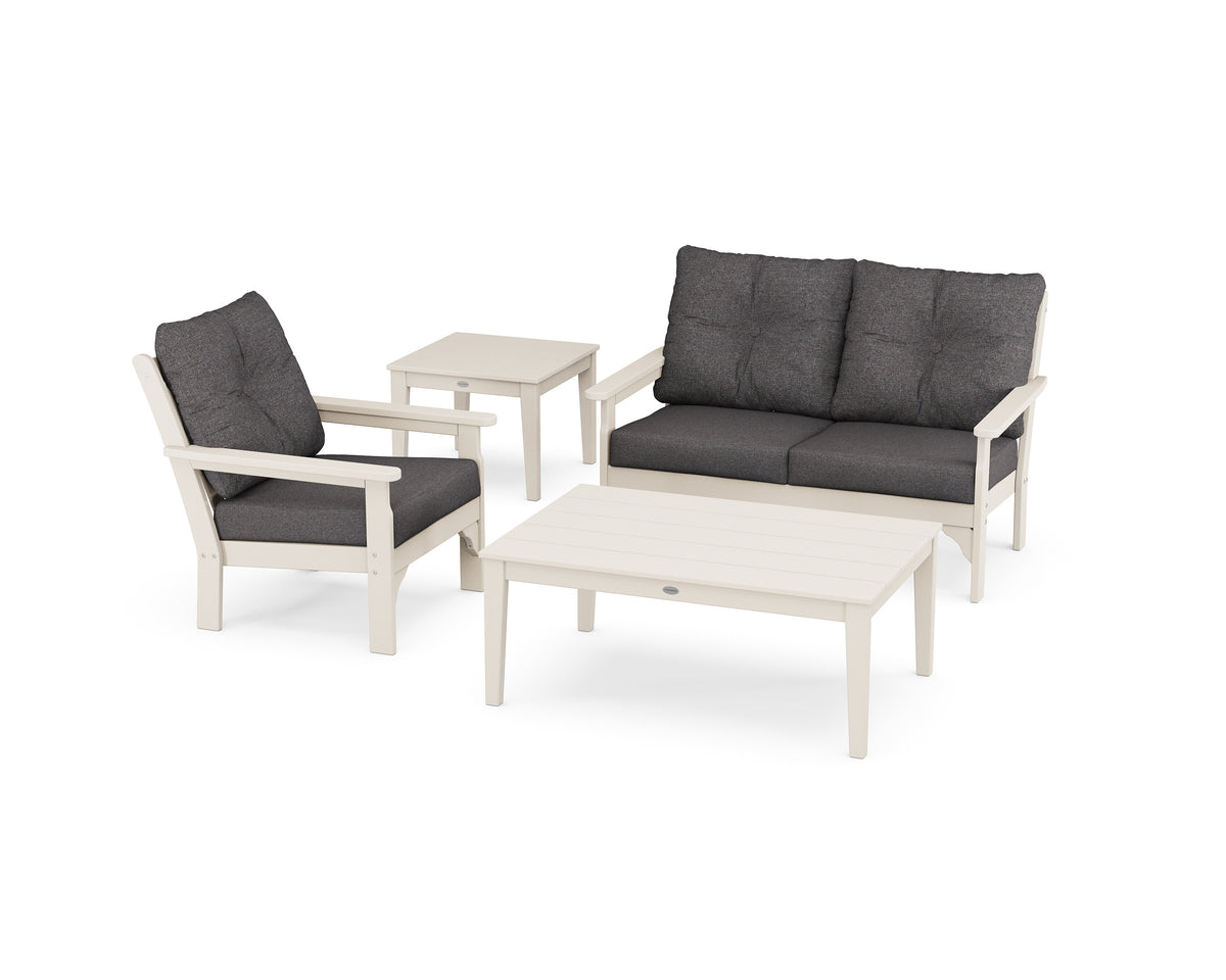 POLYWOOD Vineyard 4-Piece Deep Seating Set with 36" Coffee Table in Sand / Ash Charcoal