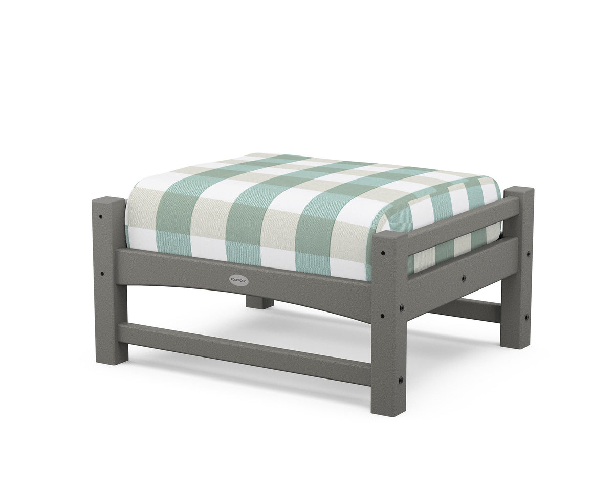 POLYWOOD Club Ottoman in Slate Grey / Buffalo Plaid Glacier Spa