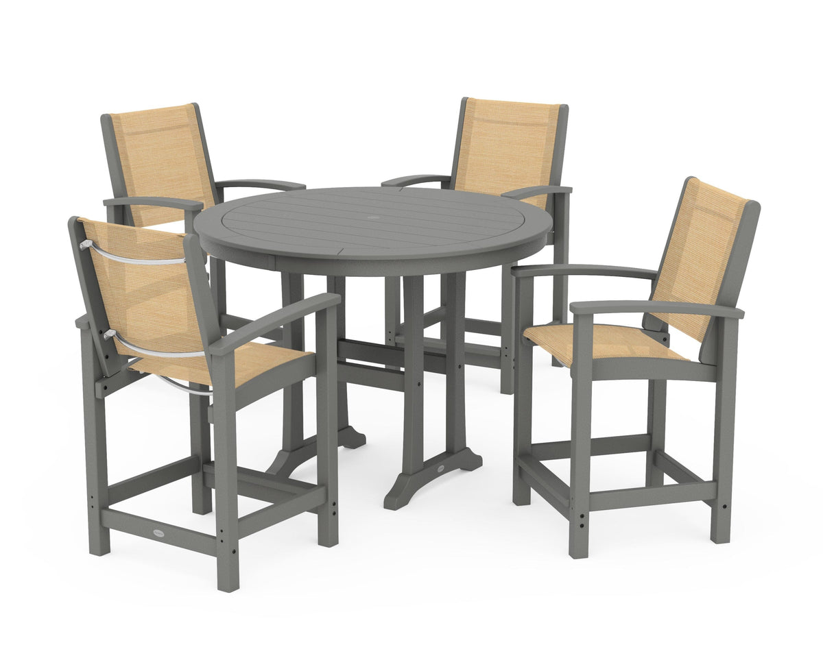 POLYWOOD Coastal 5-Piece Counter Set in Slate Grey / Dupioni Apricot