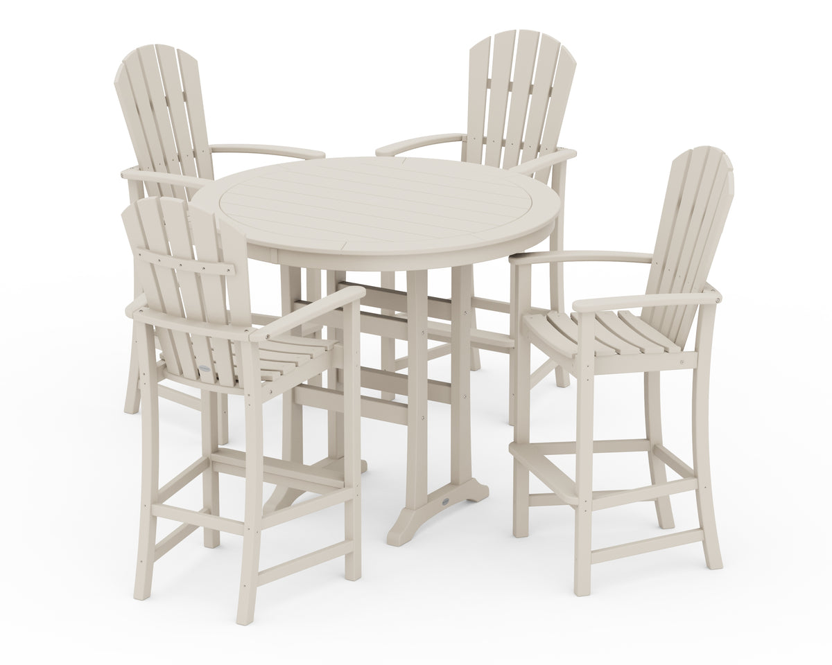 POLYWOOD Palm Coast 5-Piece Round Bar Set in Sand