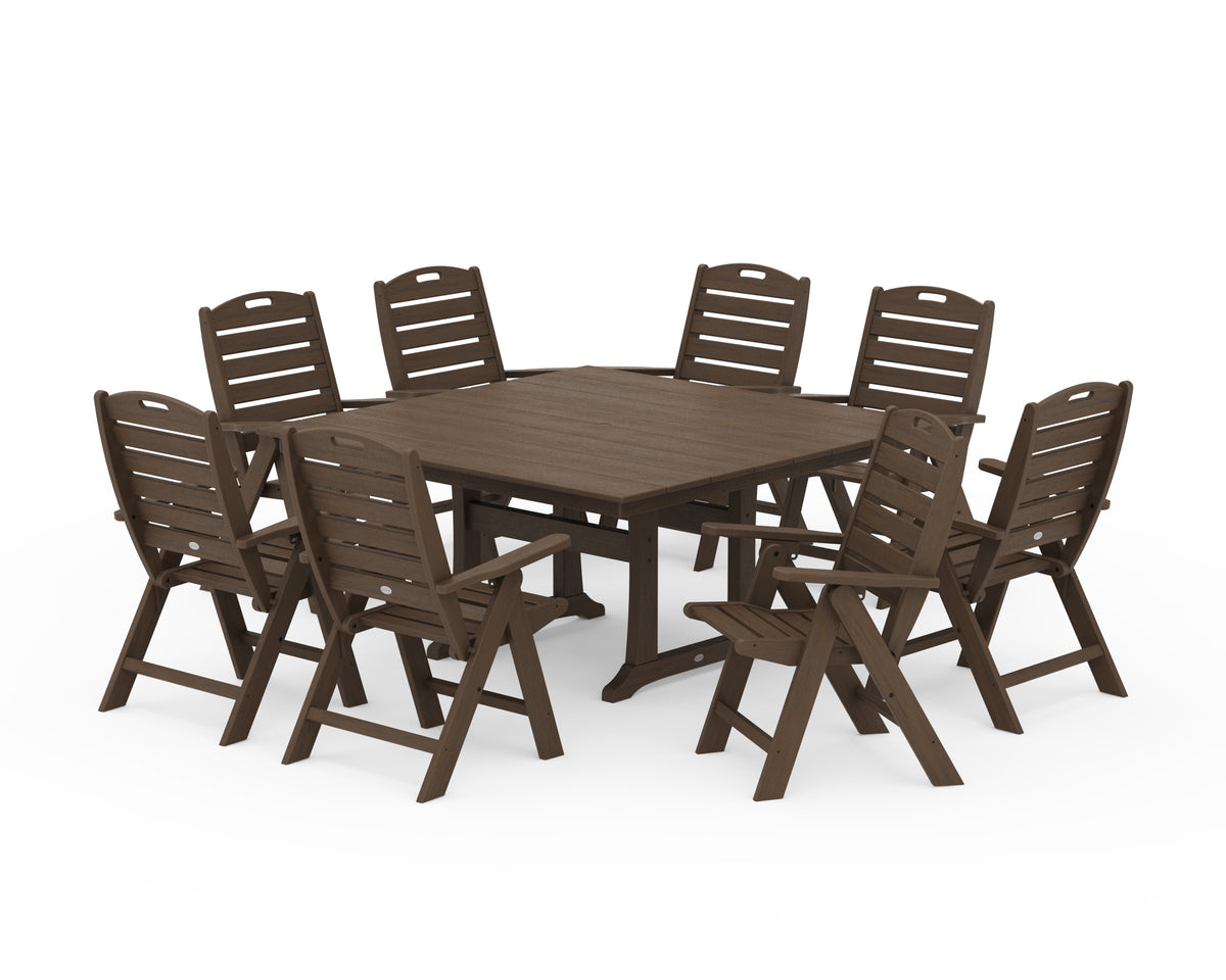 POLYWOOD Nautical Highback 9-Piece Square Farmhouse Dining Set with Trestle Legs in Kona