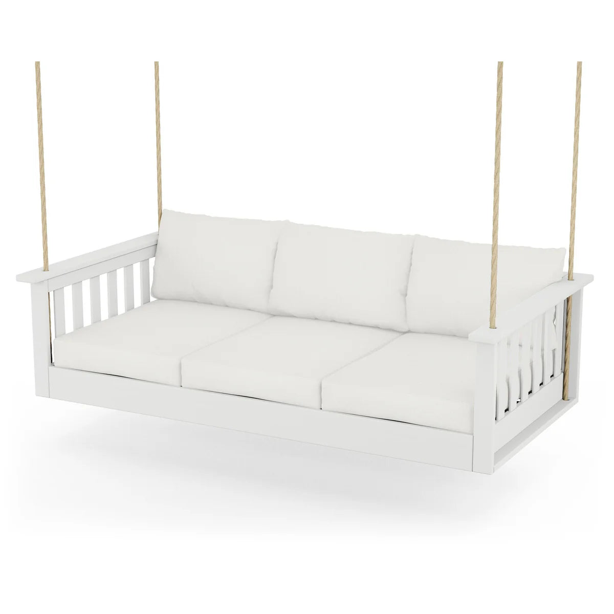 POLYWOOD Vineyard Daybed Swing in White / Natural Linen