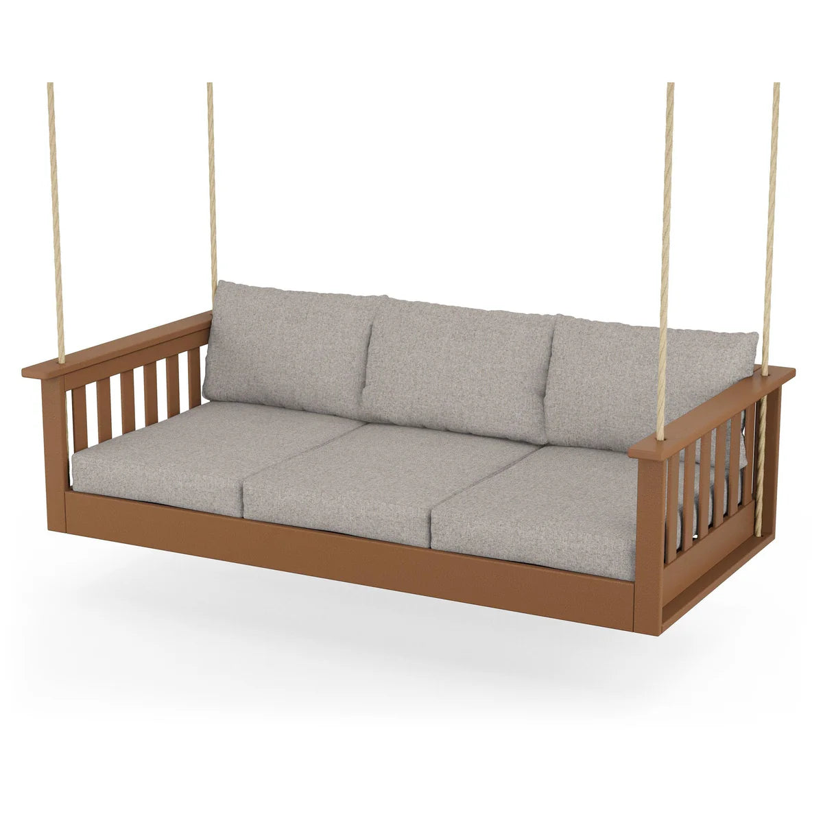 POLYWOOD Vineyard Daybed Swing in Teak / Weathered Tweed