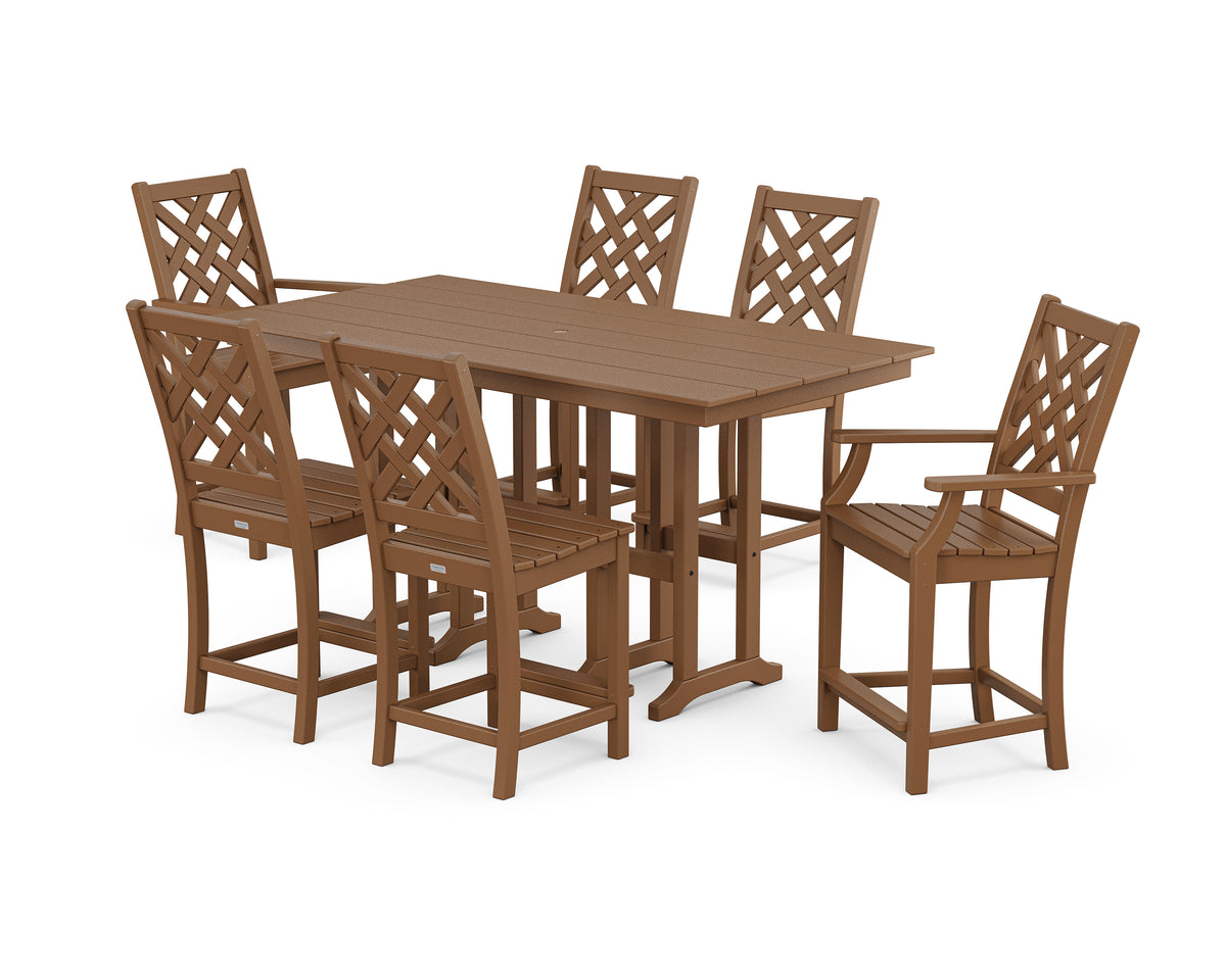 POLYWOOD Country Living Wovendale 7-Piece Farmhouse Counter Set in Teak