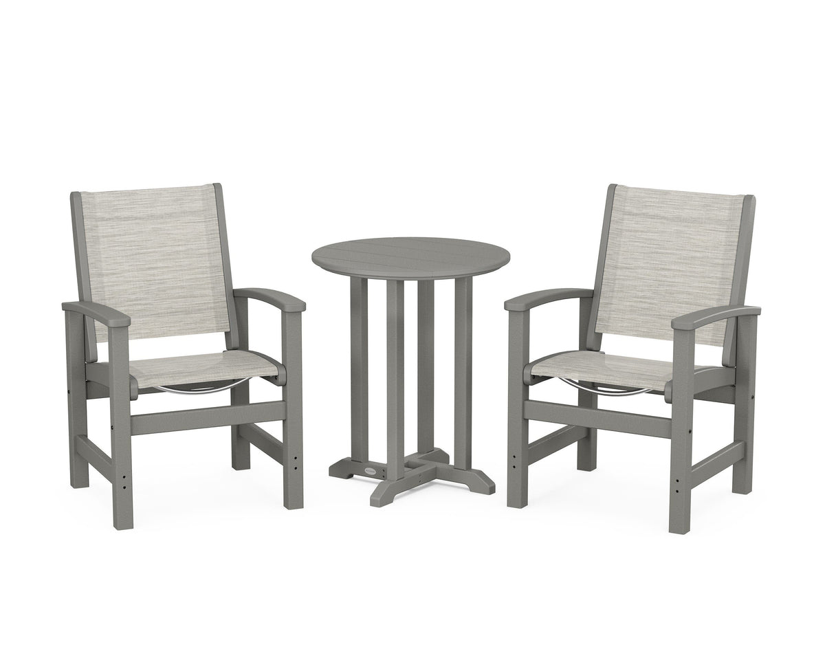 POLYWOOD Coastal 3-Piece Round Bistro Dining Set in Slate Grey / Birch