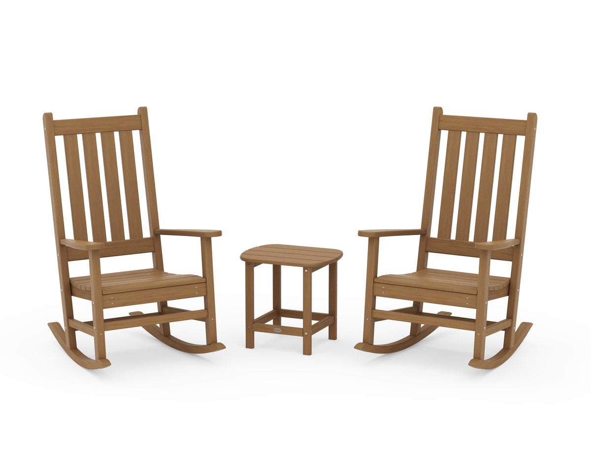 POLYWOOD Vineyard 3-Piece Rocking Chair Set with South Beach 18" Side Table in Natural
