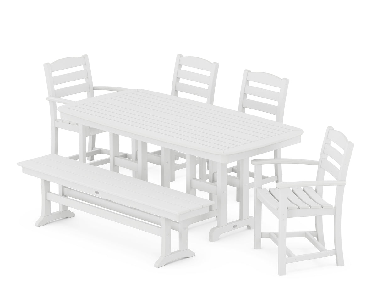 POLYWOOD La Casa Café 6-Piece Dining Set with Bench - 37" x 72" Table in White