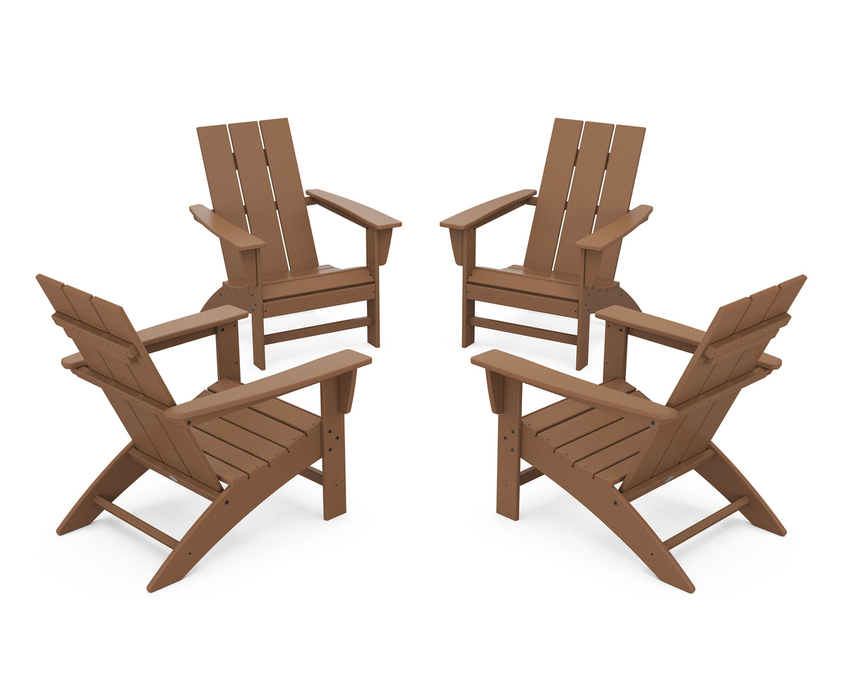 POLYWOOD 4-Piece Modern Adirondack Chair Conversation Set in Teak