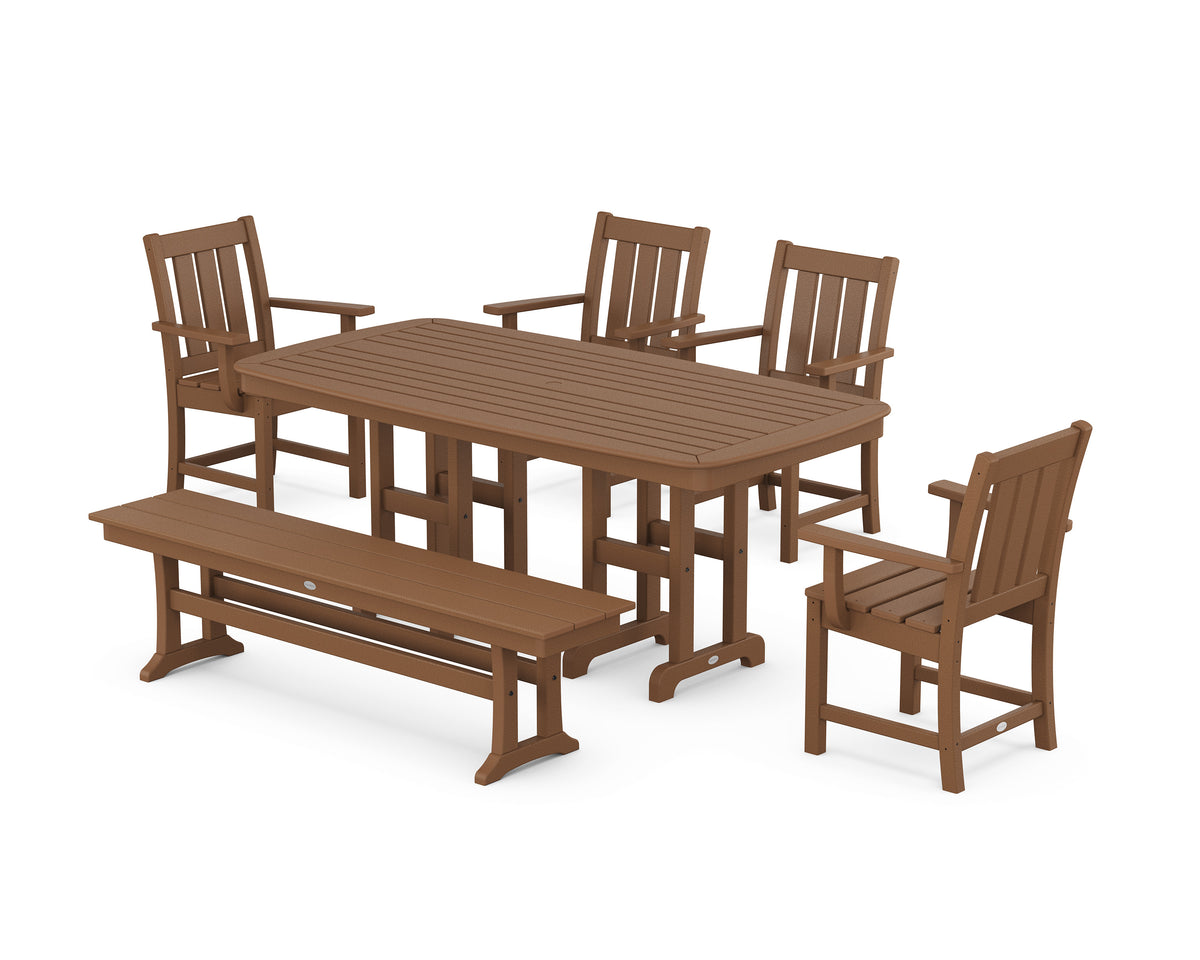 POLYWOOD Oxford 6-Piece Dining Set with Bench in Teak