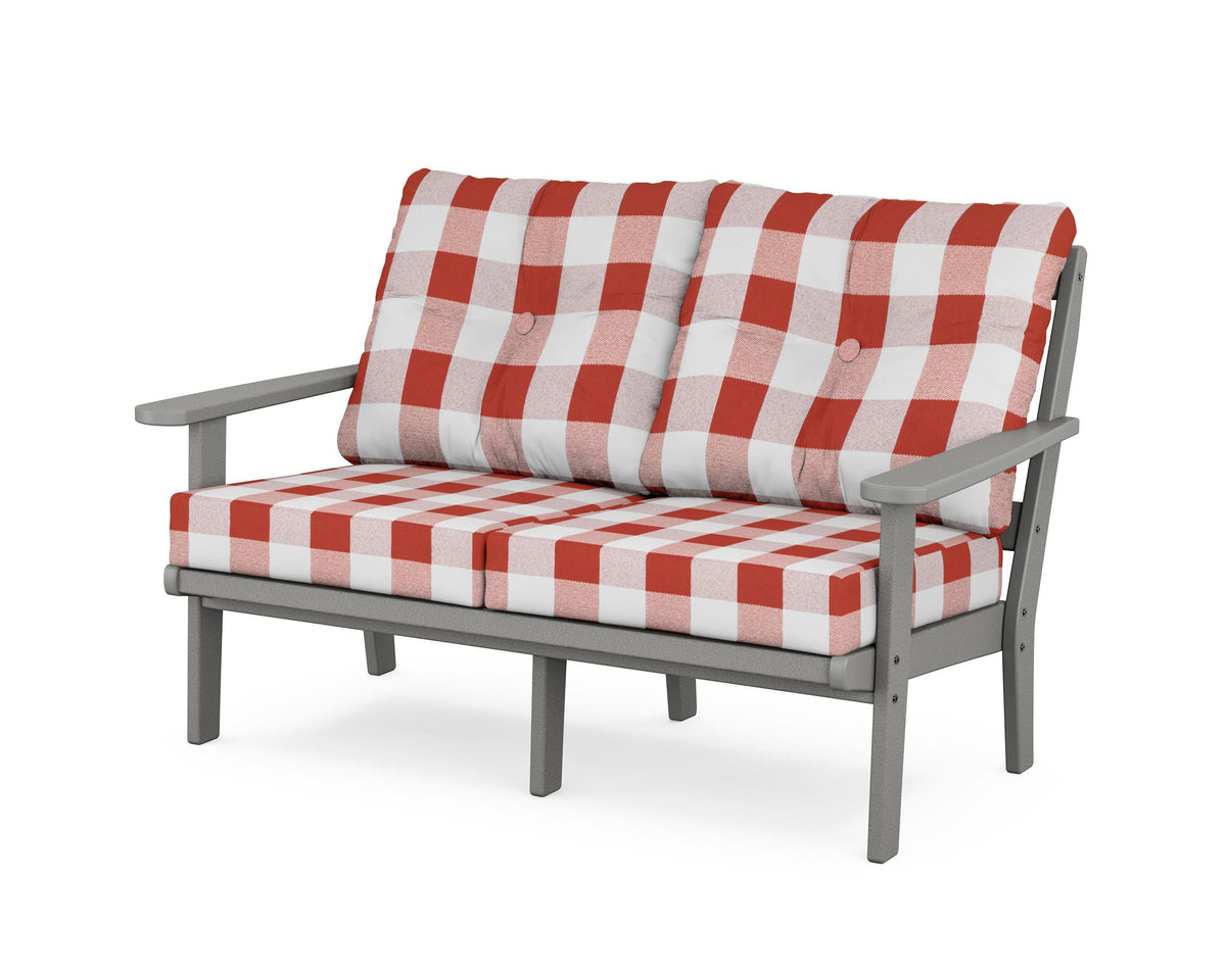 POLYWOOD Mission Deep Seating Loveseat in Slate Grey / Buffalo Plaid Crimson