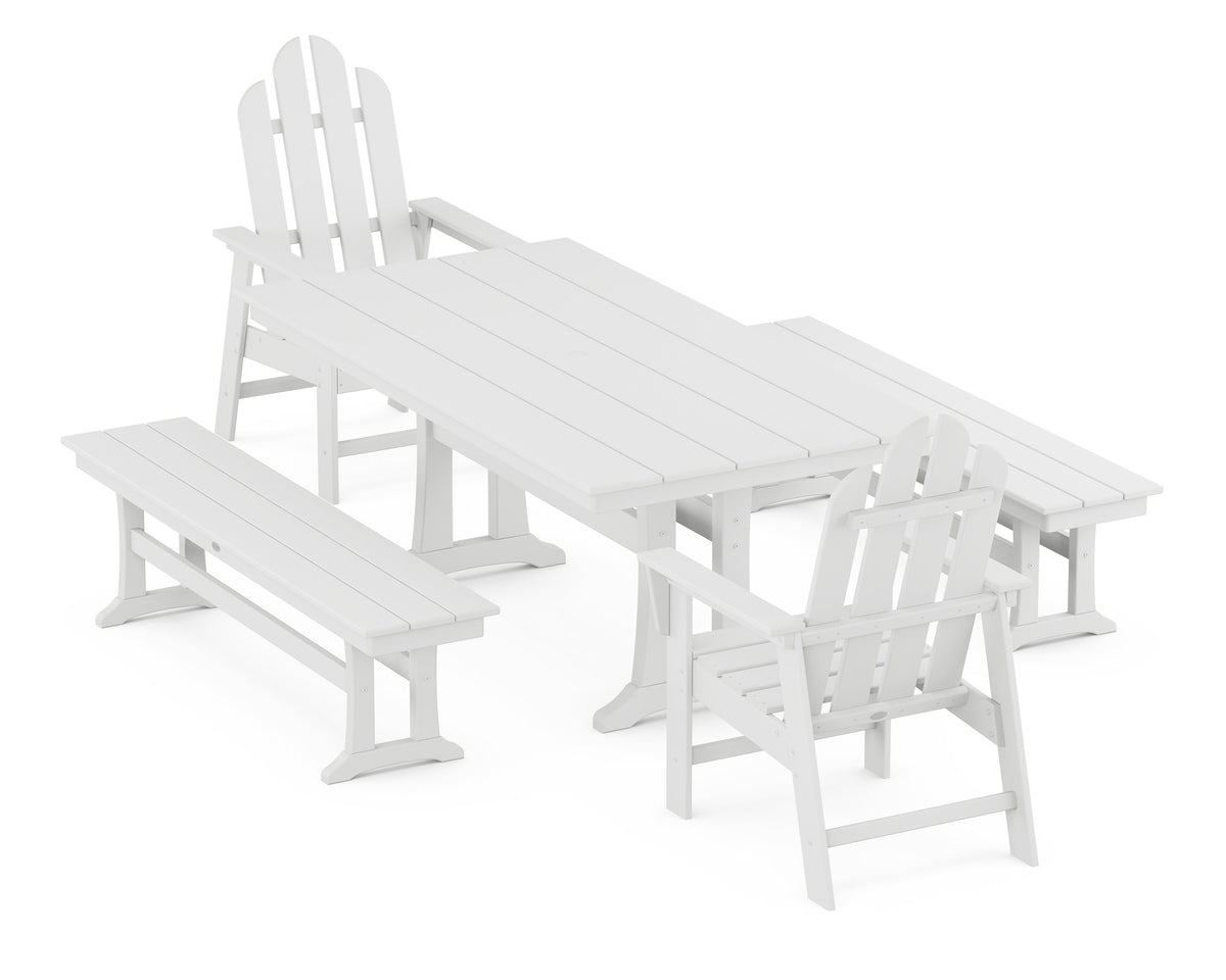 POLYWOOD Long Island 5-Piece Farmhouse Dining Set with Trestle Legs - 37" x 72" Table in White