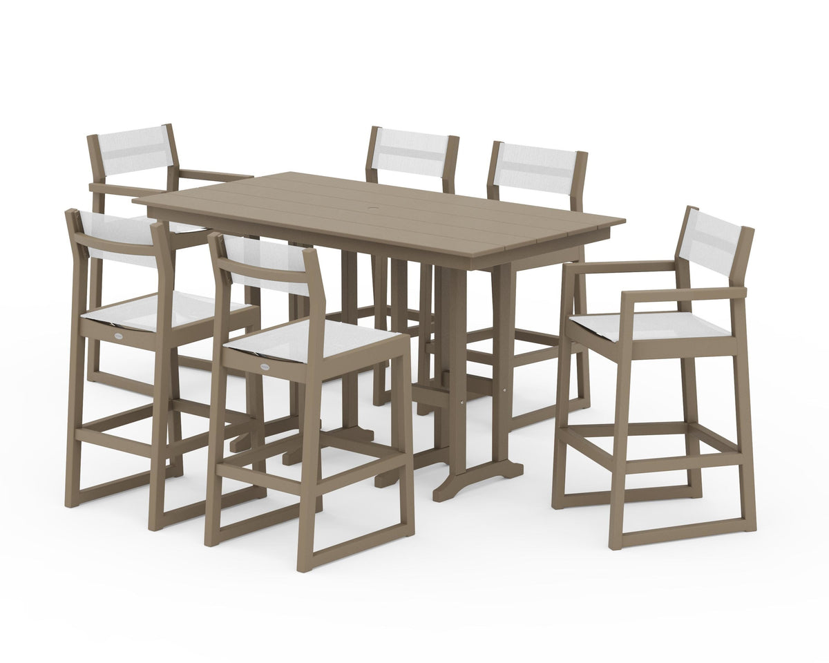 POLYWOOD EDGE Sling 7-Piece Farmhouse Bar Set in Vintage Sahara / White