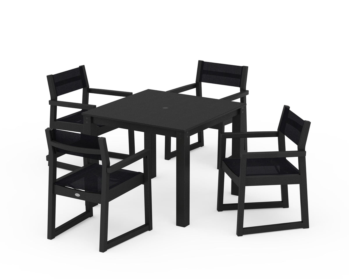 POLYWOOD EDGE Sling Arm Chair 5-Piece Parsons Dining Set in Black / Black