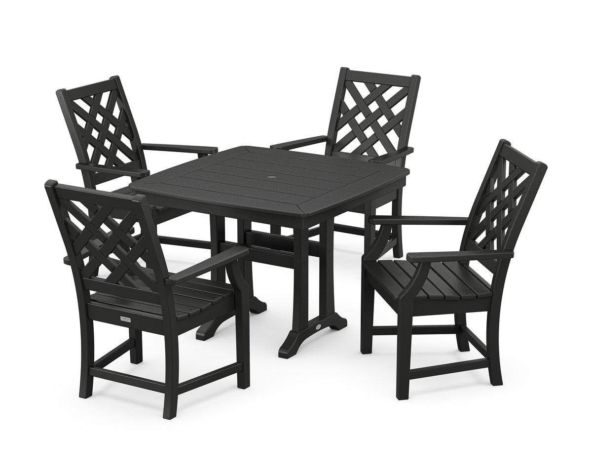 POLYWOOD Wovendale 5-Piece Dining Set with Trestle Legs in Black
