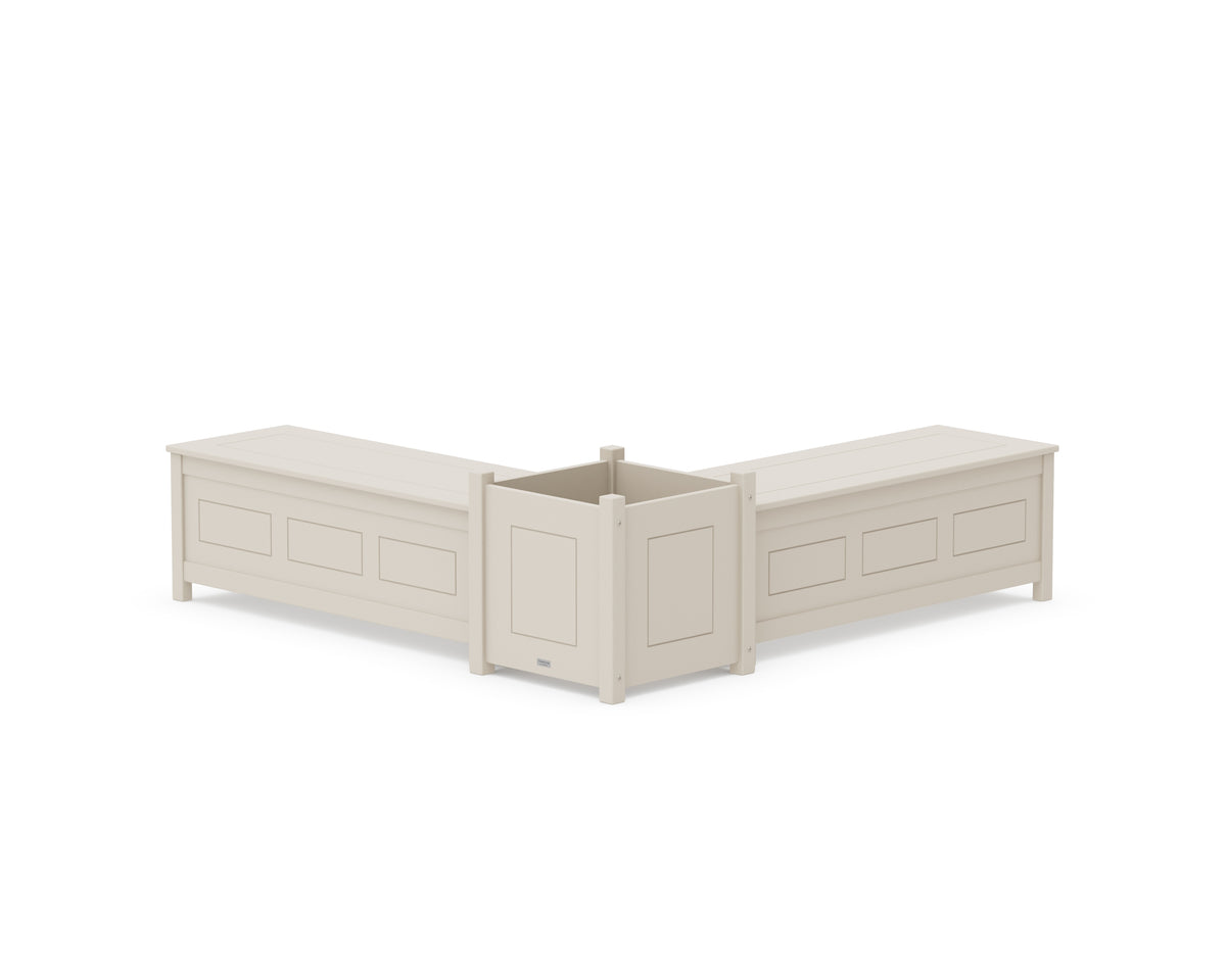 POLYWOOD 48" Country Living L-Shaped Planter Storage Bench Set - Large in Sand
