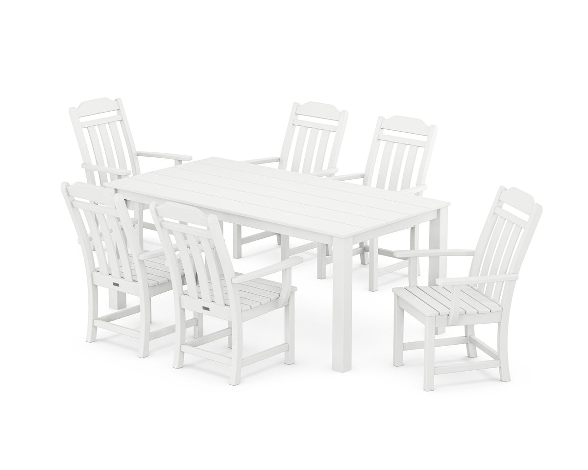 POLYWOOD Cottage Arm Chair 7-Piece Parsons Dining Set in White