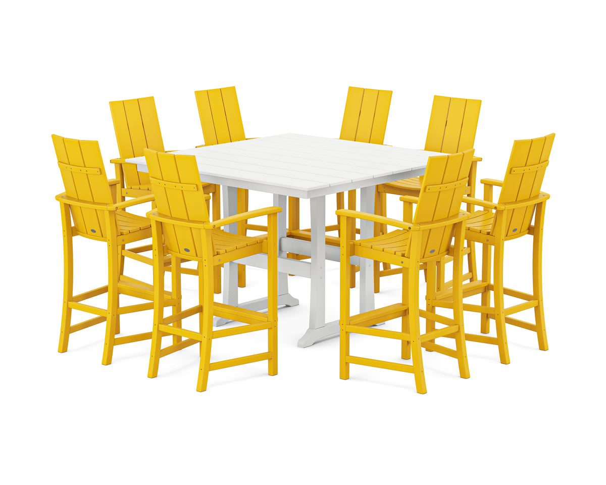 POLYWOOD Modern Adirondack 9-Piece Farmhouse Trestle Bar Set in Lemon / White
