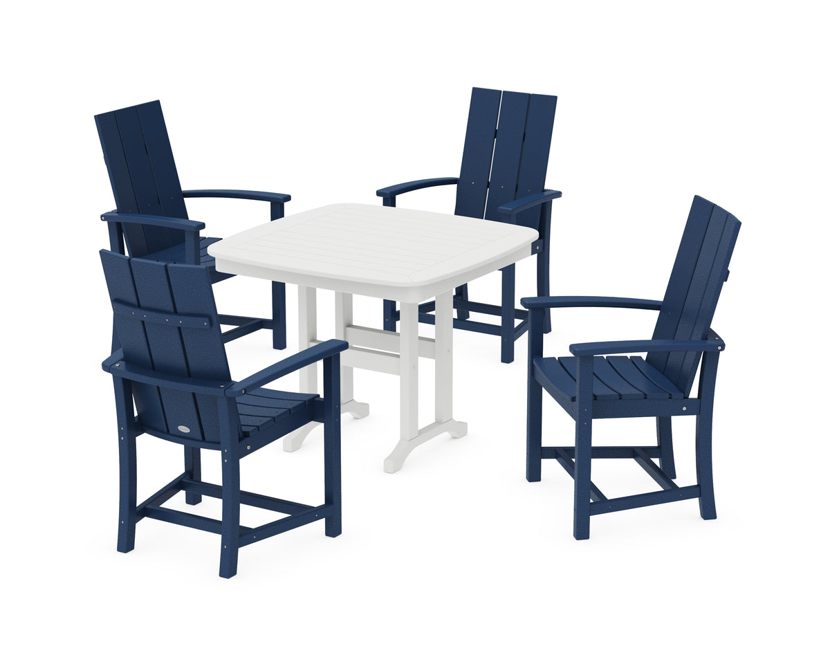 POLYWOOD Modern Adirondack 5-Piece Dining Set in Navy / White