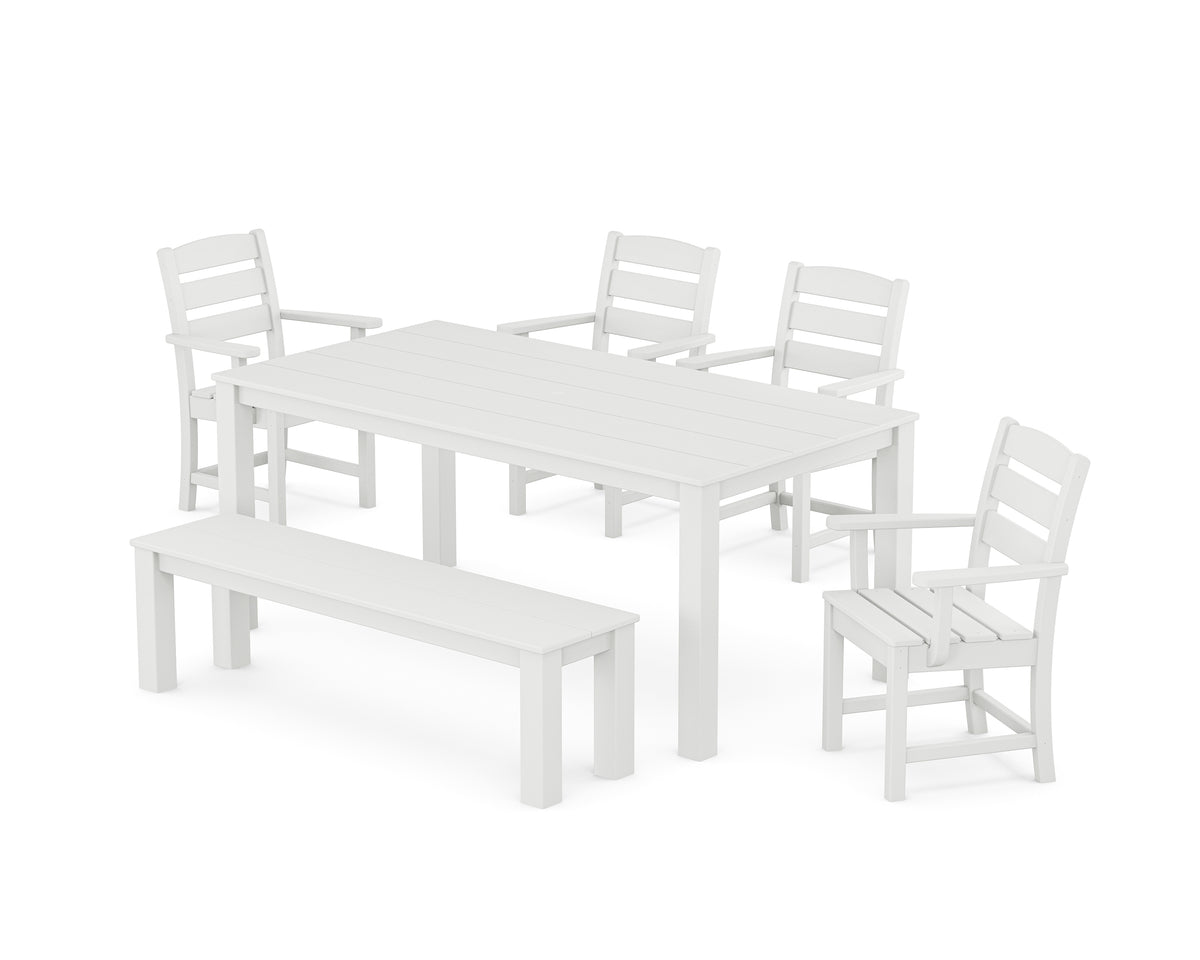 POLYWOOD Lakeside 6-Piece Parsons Dining Set with Bench in White