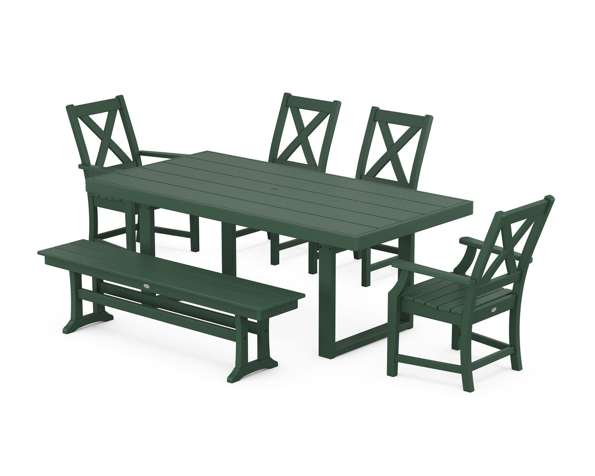 POLYWOOD Braxton 6-Piece Dining Set with Bench - 39" x 78" Table in Green