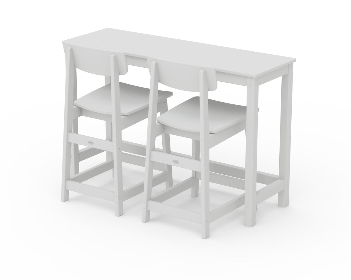 POLYWOOD Modern Studio Urban Counter Chair 3-Piece Balcony Set in White