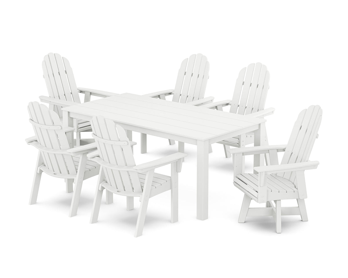 POLYWOOD Vineyard Curveback Adirondack 7-Piece Parsons Swivel Dining Set in White