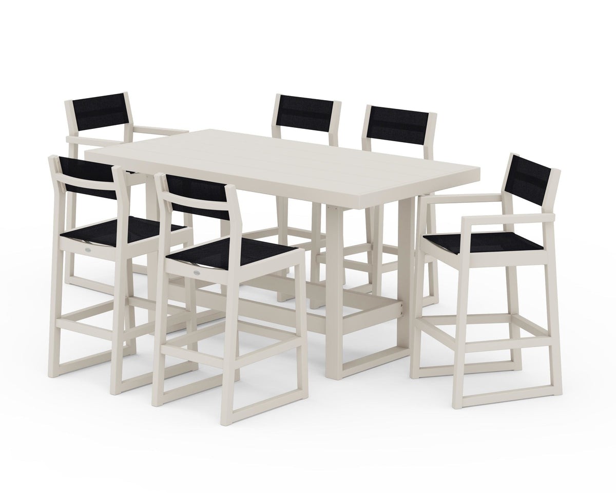 POLYWOOD EDGE Sling 7-Piece Bar Table Set in Sand / Black
