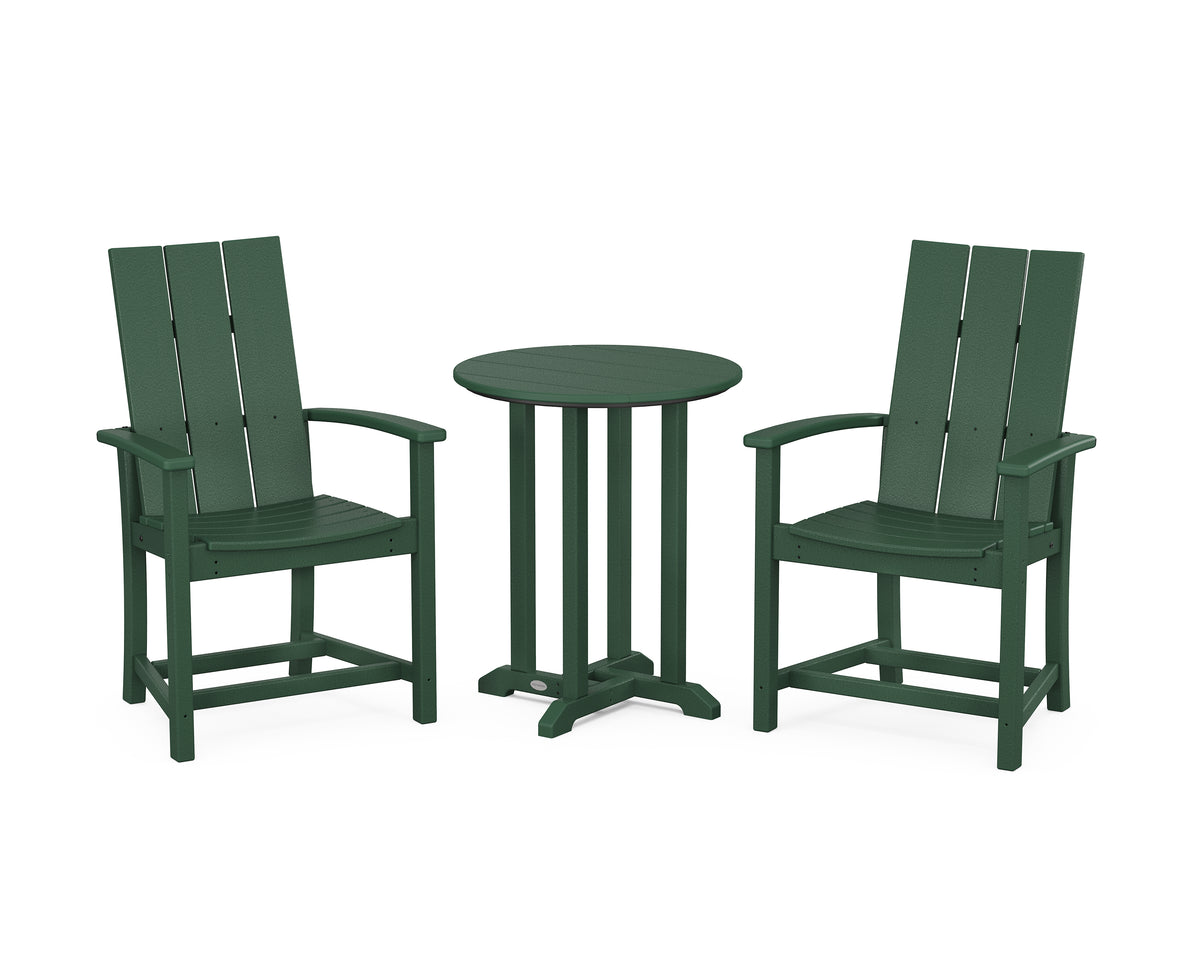 POLYWOOD Modern Adirondack 3-Piece Round Farmhouse Bistro Dining Set in Green