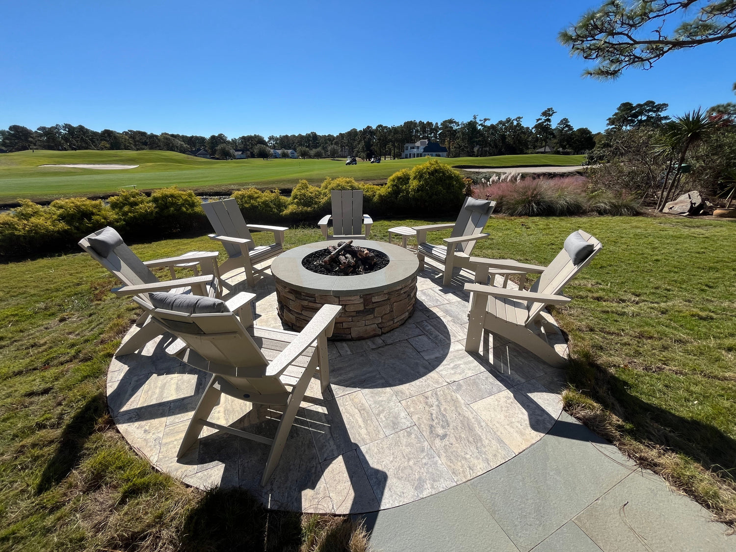 Wind-Proof Comfort by the Fire: A Cushion-Free Outdoor Seating Plan in Southport, NC