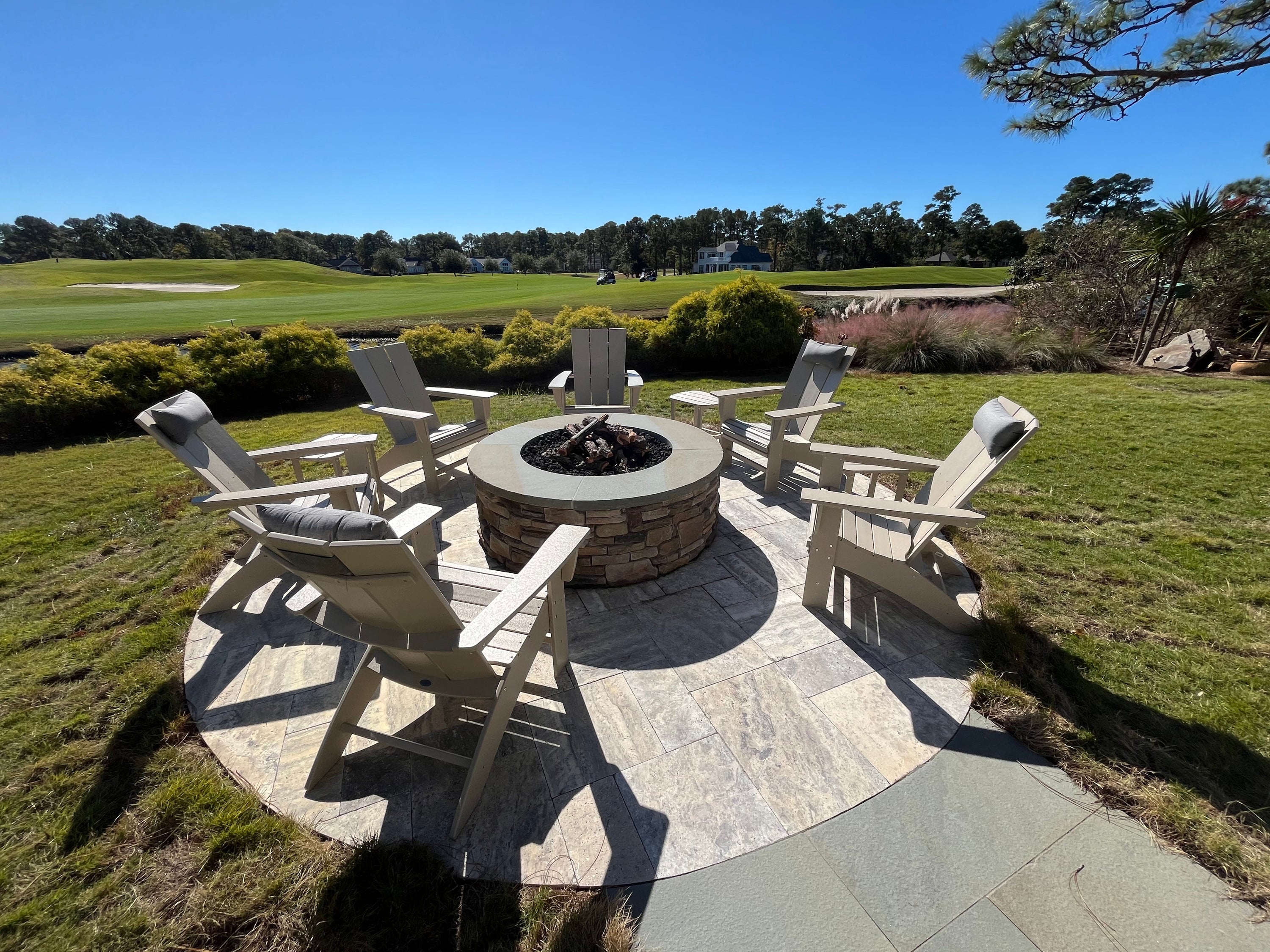 Wind-Proof Comfort by the Fire: A Cushion-Free Outdoor Seating Plan in Southport, NC