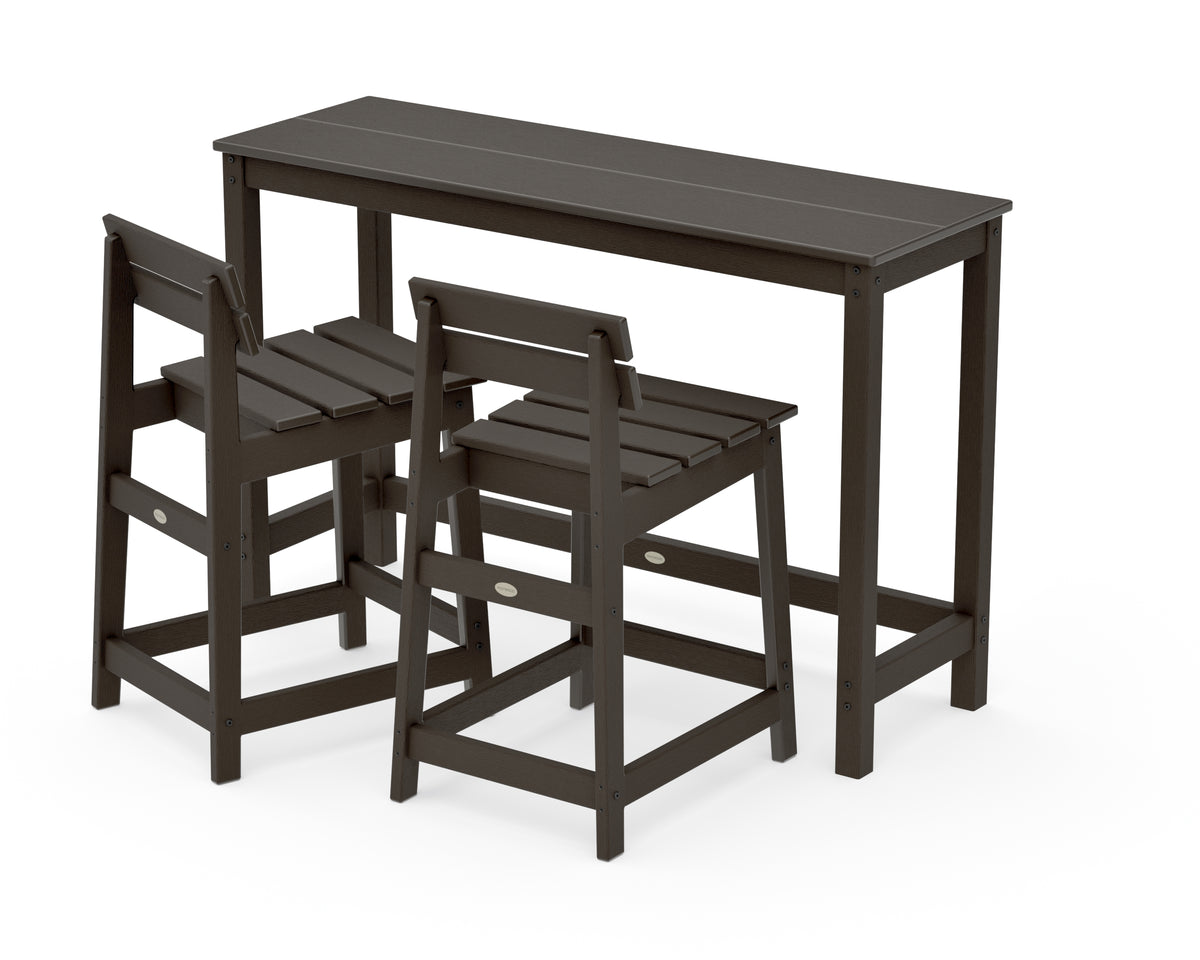POLYWOOD Modern Studio Plaza Lowback Counter Chair 3-Piece Balcony Set in Vintage Coffee