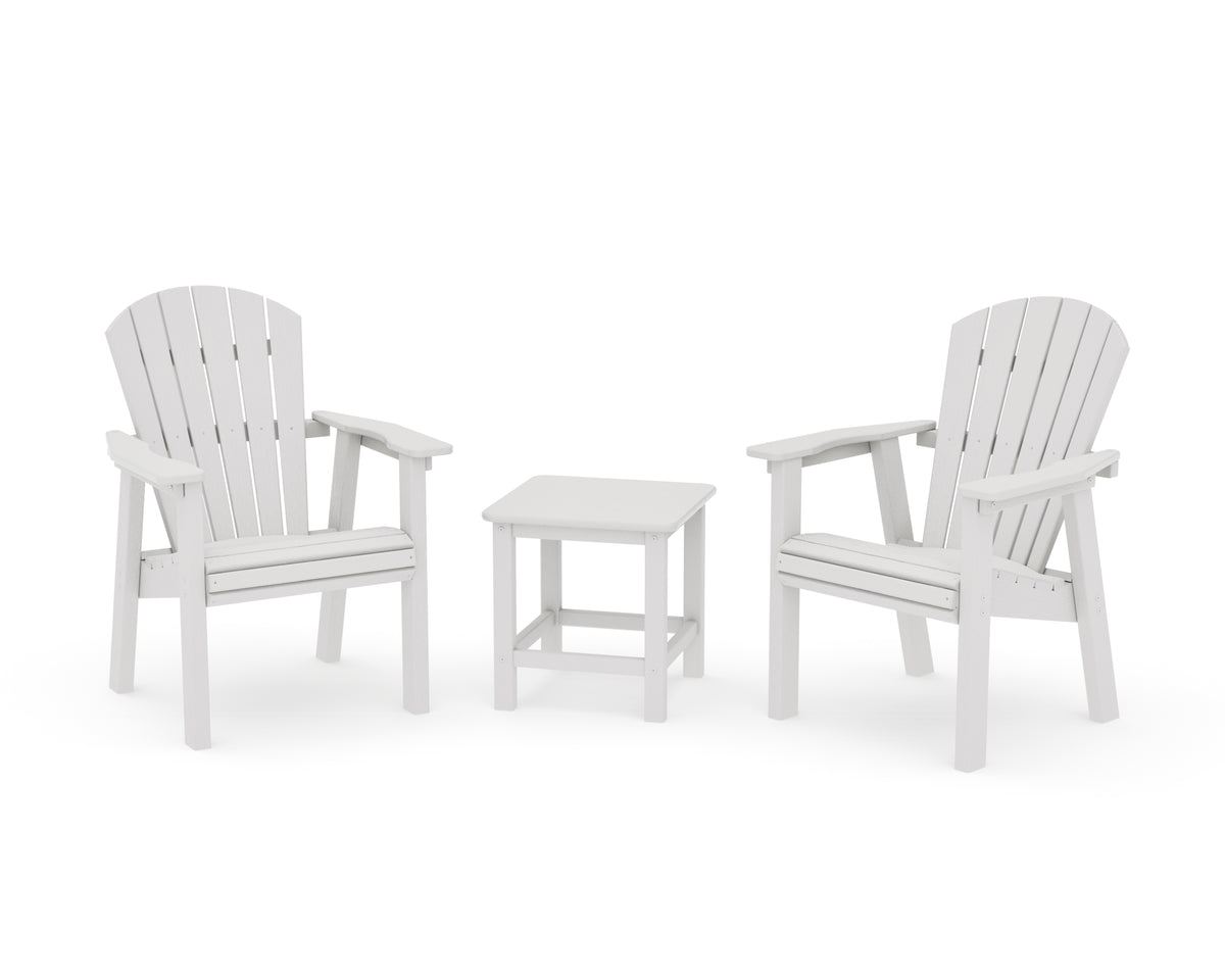 POLYWOOD Seashell 3-Piece Upright Adirondack Chair Set in Vintage White