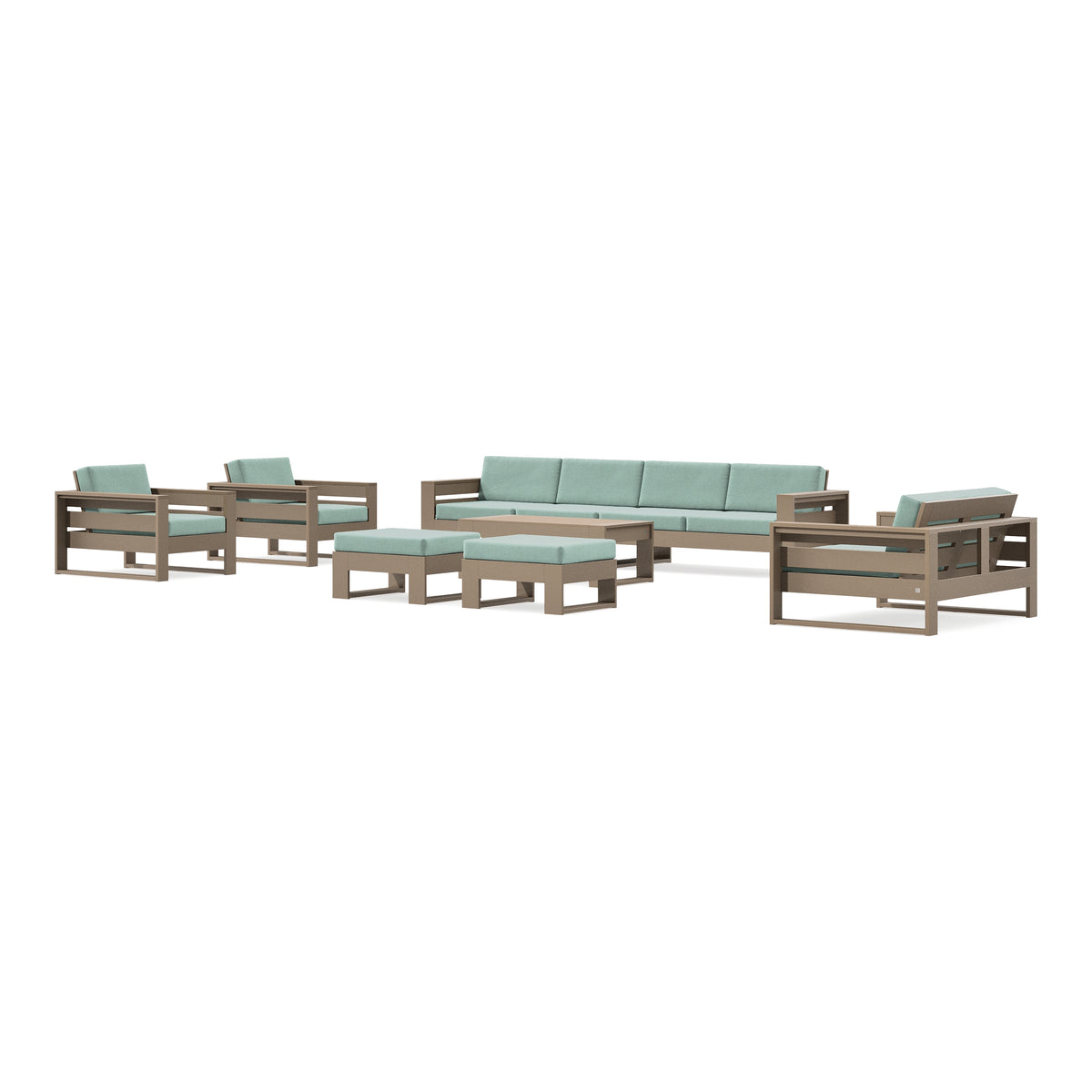 POLYWOOD PW Designer Series Latitude 8-Piece Lounge Sofa Set in Vintage Sahara / Glacier Spa