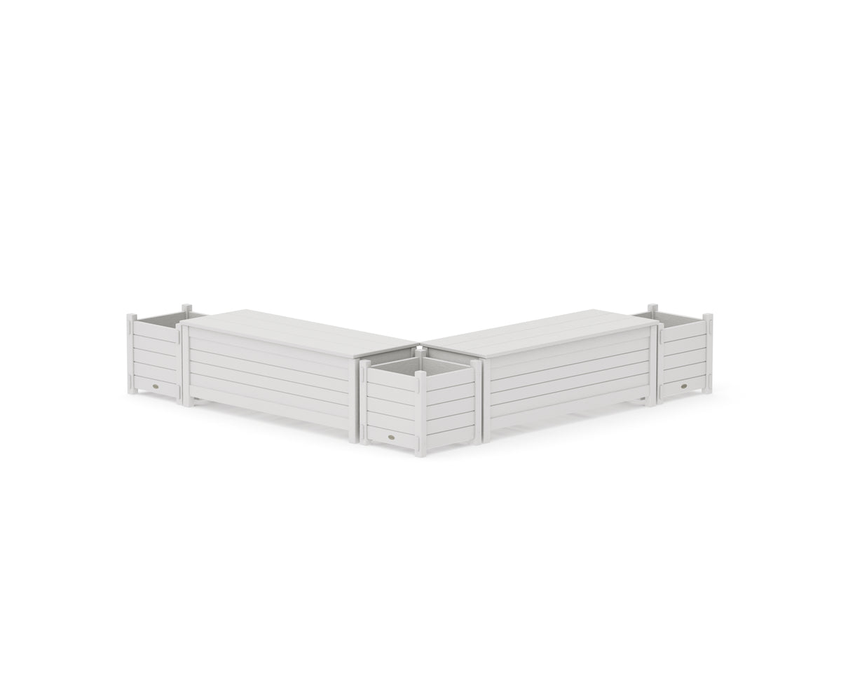 POLYWOOD 48" Nautical L-Shaped Planter Storage Bench Corner Set in Vintage White
