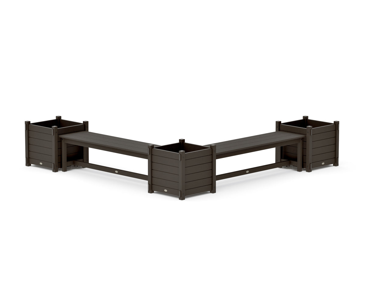 POLYWOOD 60" Nautical L-Shaped Planter Bench Corner Set - Large in Vintage Coffee
