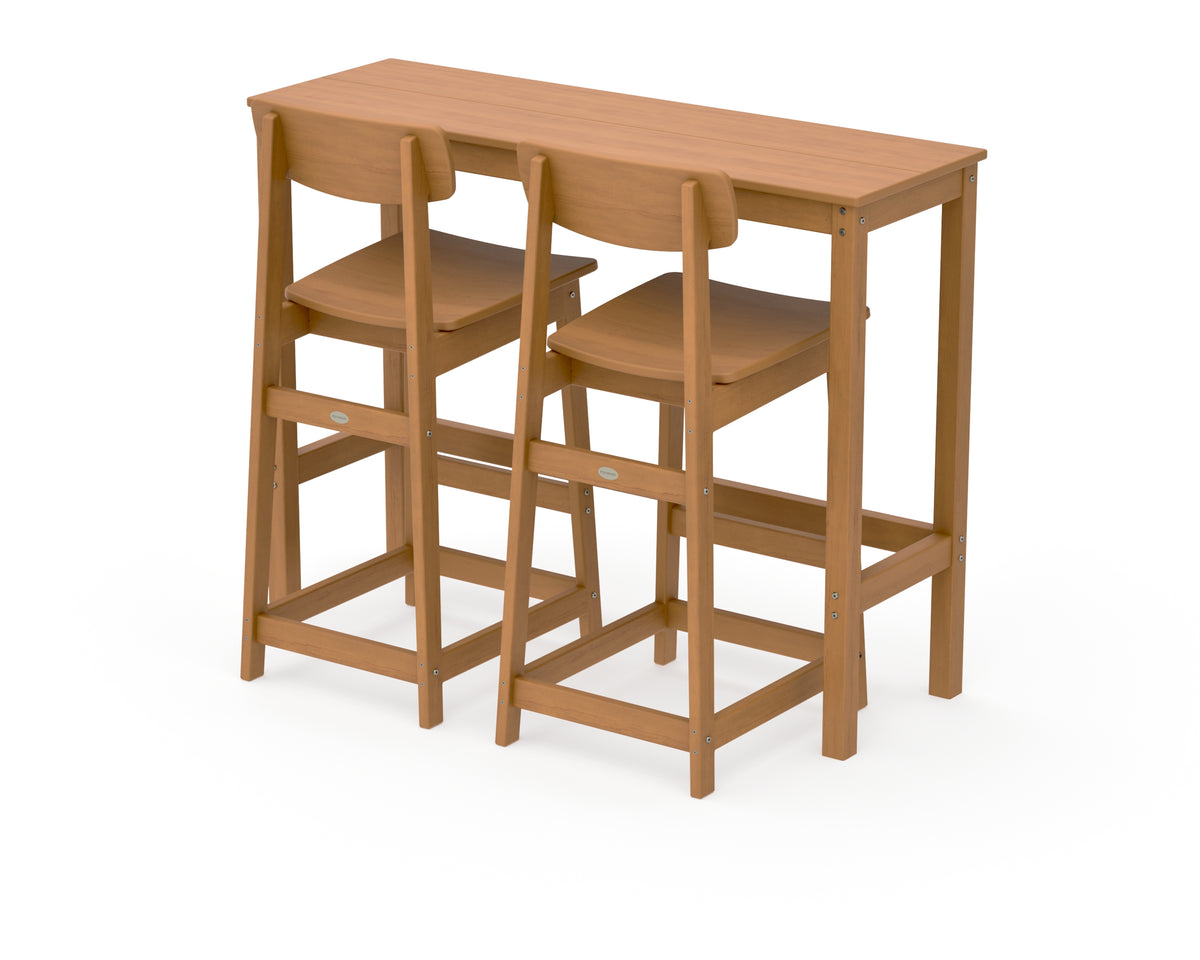 POLYWOOD Modern Studio Urban Bar Chair 3-Piece Balcony Set in Natural