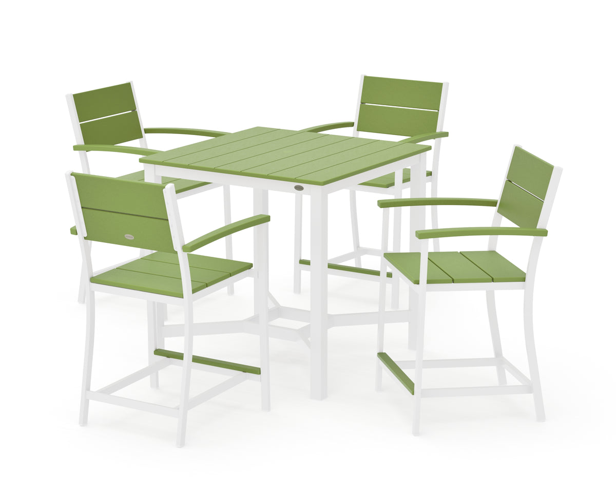 POLYWOOD Main Street 5-Piece Counter Set in White / Lime