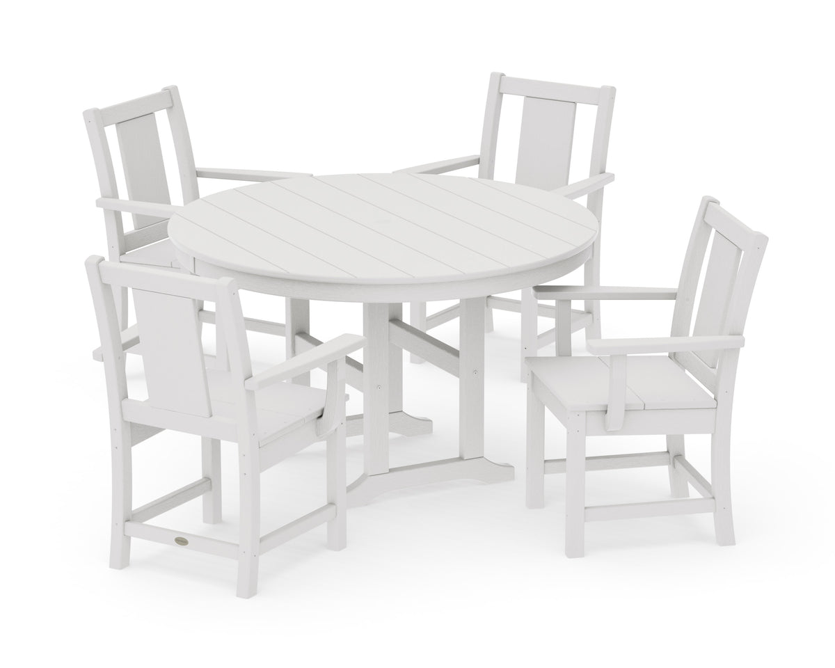 POLYWOOD Prairie 5-Piece Round Farmhouse Dining Set in Vintage White