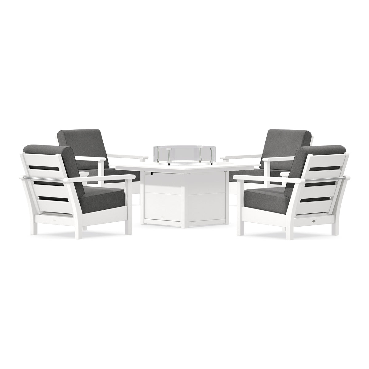 POLYWOOD Harbour 5-Piece Conversation Set with Fire Pit Table in White