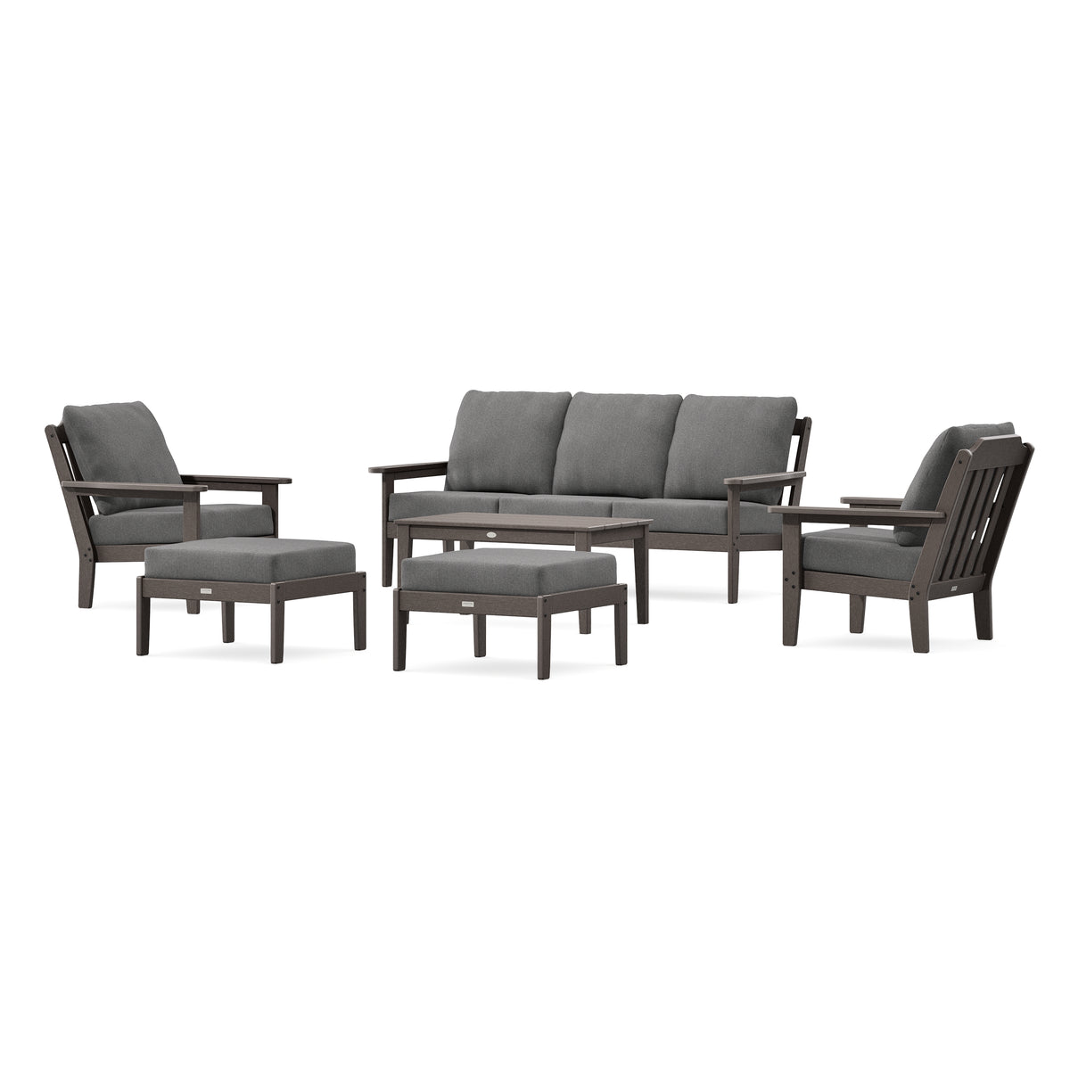 POLYWOOD Country Living Cottage 6-Piece Lounge Sofa Set in Vintage Coffee