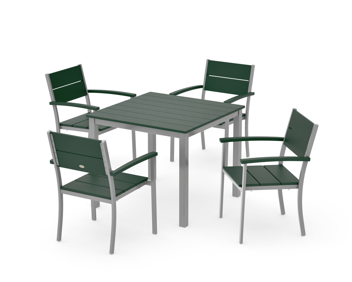 POLYWOOD Main Street 5-Piece Dining Set with Main Street 36" x 36" Dining Table in Silver / Green