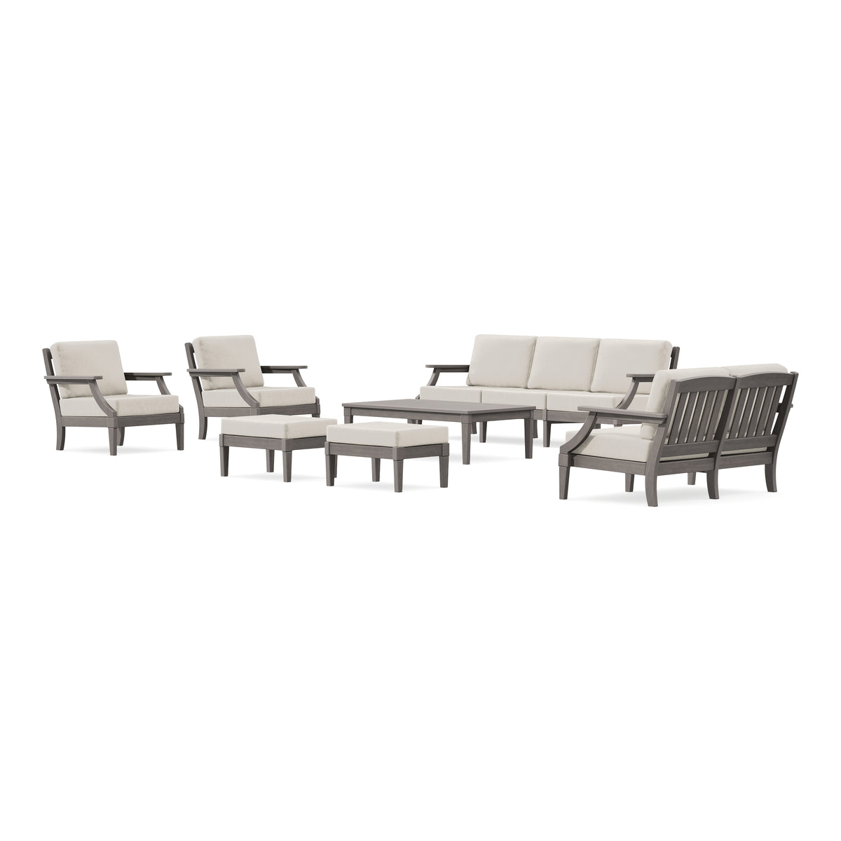 POLYWOOD PW Designer Series Estate 7-Piece Lounge Sofa Set in Driftwood / Dune Burlap