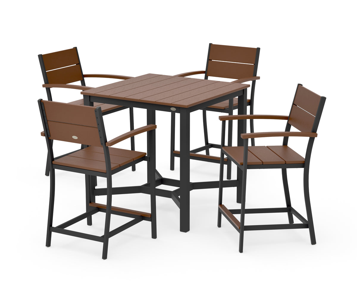 POLYWOOD Main Street 5-Piece Counter Set in Black / Teak