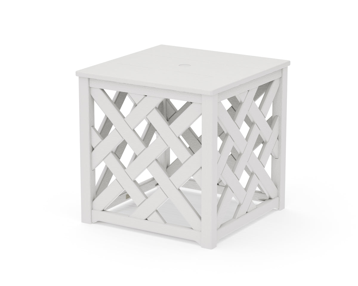 POLYWOOD Wovendale Accent Umbrella Table in Vintage White