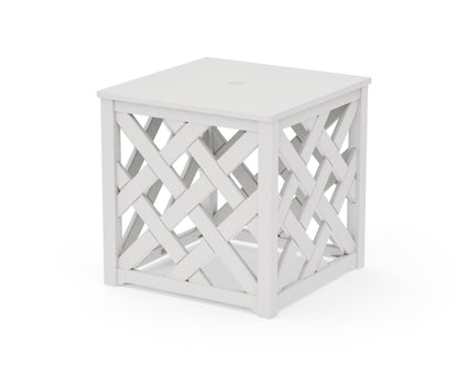 POLYWOOD Wovendale Accent Umbrella Table in Vintage White